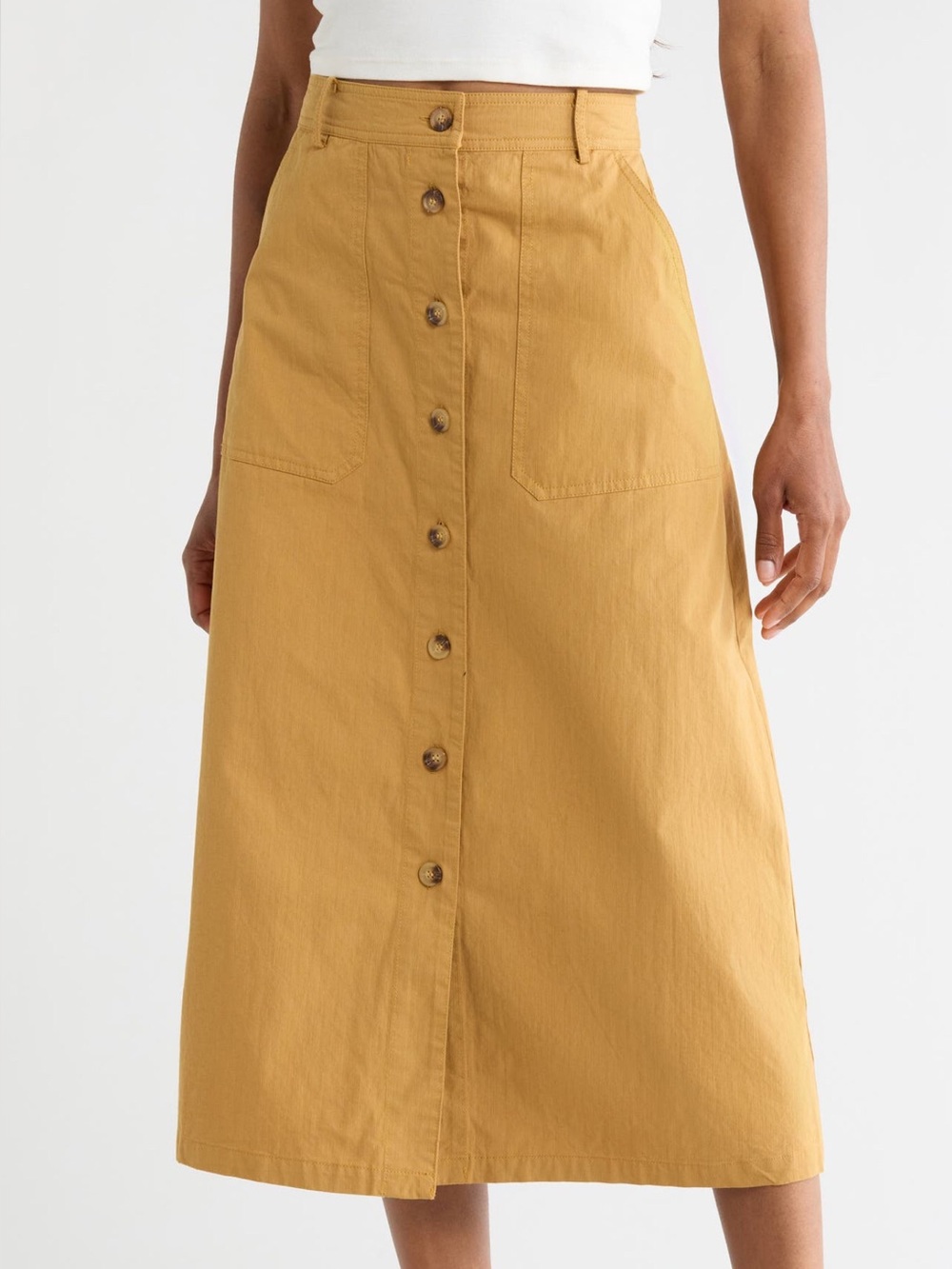 NWT FRNCH Paris Pinar High Waist Button Front A Line Mustard Midi Skirt L W31 - Picture 10 of 14